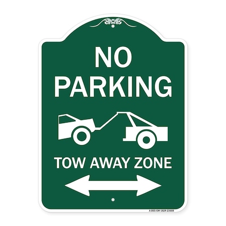 No Parking Tow-Away Zone With Bidirectional Arrow, Green & White Aluminum Architectural Sign